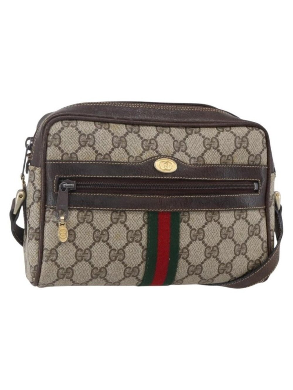 Authentic GUCCI GG Supreme Web Sherry Line Shoulder Bag PVC Beige Gold 010 378